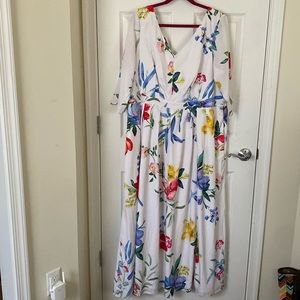 eShakti Floral Maxi Dress - White with Multicolor Print